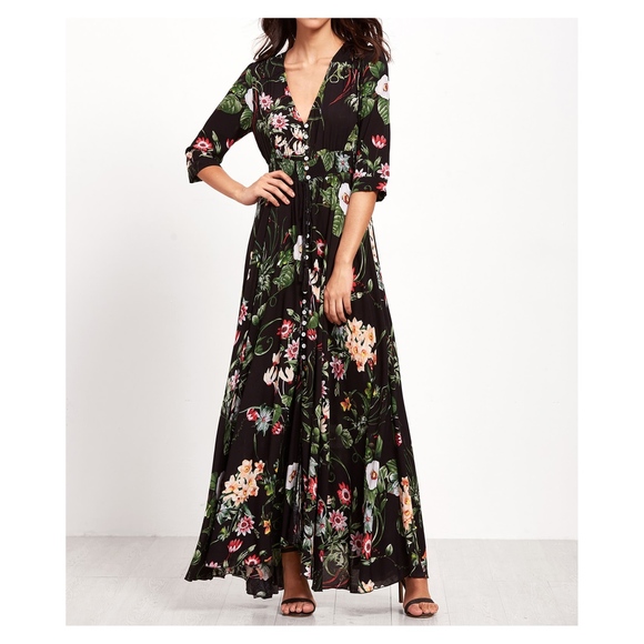 MBM Unlimited Dresses & Skirts - Black Floral Button Down Maxi Dress